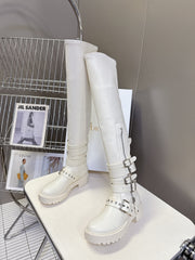 DIOR D-FIGHT BOOT 25S IN WHITE CALFSKIN WITH SILVER HARDWARE
