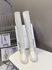 DIOR D-FIGHT BOOT 25S IN WHITE CALFSKIN WITH SILVER HARDWARE