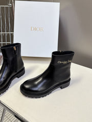 DIOR 25S D-MAJOR ANKLE BOOTS IN BLACK LAMBSKIN WITH GOLD HARDWARE