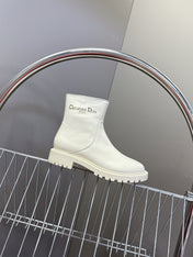 DIOR 25S D-MAJOR ANKLE BOOTS IN WHITE LAMBSKIN WITH GOLD HARDWARE