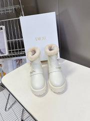 DIORALPS ANKLE BOOTS 25S IN WHITE LAMBSKIN AND BEIGE WOOL WITH GOLD HARDWARE