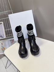 DIOR 25S D-MAJOR ANKLE BOOTS IN BLACK LAMBSKIN AND WOOL
