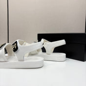 CC SANDAL 25S IN WHITE FABRIC WITH BLACK HARDWARE