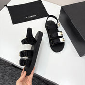 CC SANDAL 25S IN BLACK FABRIC WITH WHITE HARDWARE