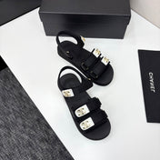 CC SANDAL 25S IN BLACK FABRIC WITH WHITE HARDWARE