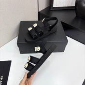 CC SANDAL 25S IN BLACK FABRIC WITH WHITE HARDWARE