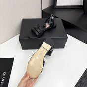 CC SANDAL 25S IN BLACK LAMBSKIN WITH SILK BOW