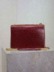 YSL 25S SUNSET MEDIUM 22 IN CRIMSON RED CROCODILE-EMBOSSED CALFSKIN GOLD HARDWRE