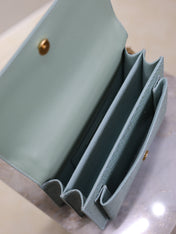 YSL 25S SUNSET MEDIUM 22 IN LIGHT BLUE CROCODILE-EMBOSSED CALFSKIN GOLD HARDWRE