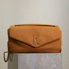 YSL 25S CALYPSO GM 38 IN BURNT ORANGE GRAINED CALFSKIN GOLD HARDWRE