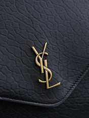 YSL 25S CASSANDRE ENVELOPE MESSENGER 35 IN BLACK LAMBSKIN GOLD HARDWRE