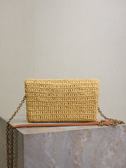 YSL 25S CALYPSO BAG 19 IN NATURAL RAFFIA AND CALFSKIN GOLD HARDWARE