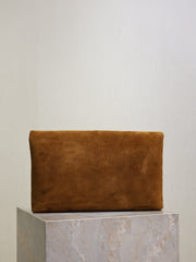 YSL 25S CASSANDRE LARGE ENVELOPE POUCH 29 IN BURNT UMBER SUEDE GOLD HARDWARE