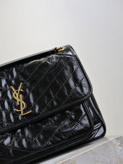 YSL 25S NIKI GM BAG 32 IN BLACK GLOSSY CALFSKIN GOLD HARDWRE