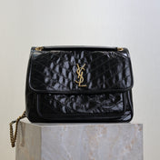 YSL 25S NIKI GM BAG 32 IN BLACK GLOSSY CALFSKIN GOLD HARDWARE