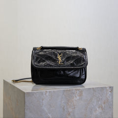 YSL 25S NIKI BAG 18 IN BLACK GLOSSY CALFSKIN GOLD HARDWARE