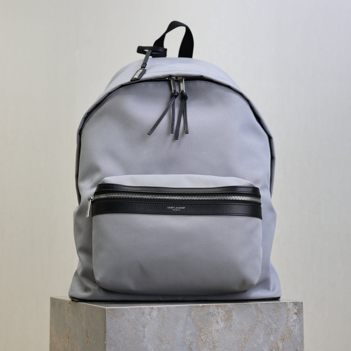YSL 25S CITY BACKPACK 38 IN SLATE GRAY CANVAS AND CALFSKIN