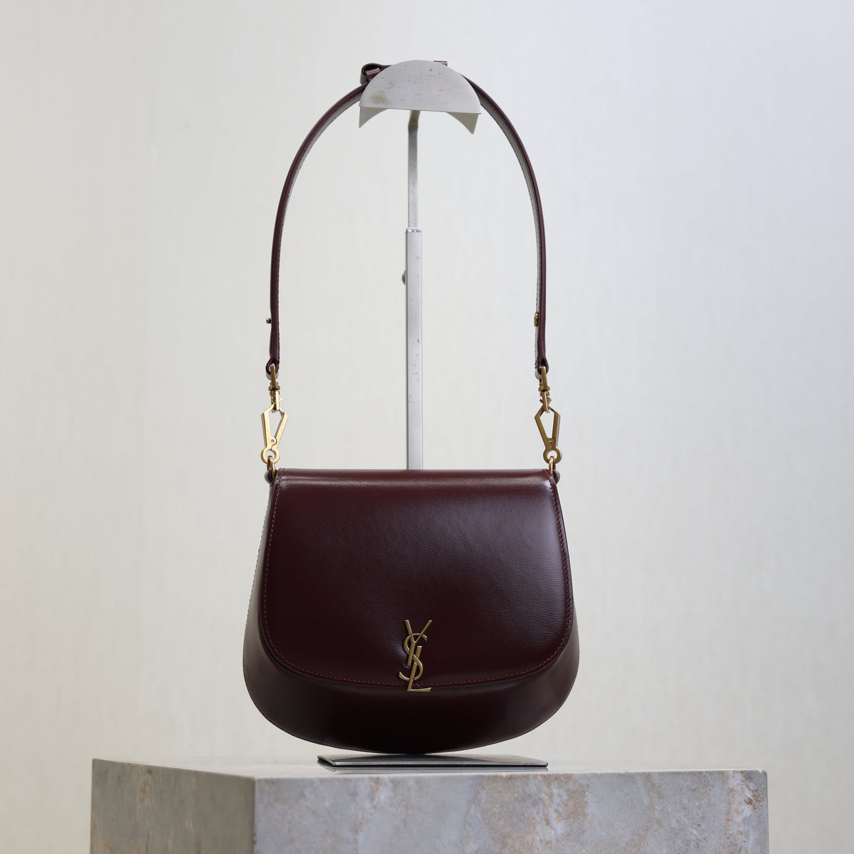 YSL 25S MINI VOLTAIRE 21 IN ROUGE CABERNET CALFSKIN SAINT LAURENT GOLD HARDWARE
