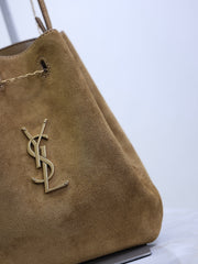 YSL 25S POCHON BAG 24 IN CARAMEL COGNAC SUEDE GOLD HARDWARE