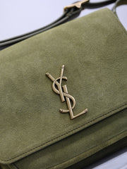 YSL 25S NIKI SATCHEL 22 IN BARLEY GREEN SUEDE GOLD HARDWRE