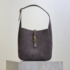 YSL 25S LE 5 À 7 SUPPLE SMALL 23 IN DARK GRAY SUEDE GOLD HARDWARE