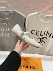 ROMY FLAT BALLERINA IN WHITE LAMBSKIN EMBELLISHED SILVER-TONED STUDS