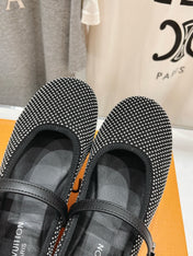 ROMY FLAT BALLERINA IN BLACK LAMBSKIN EMBELLISHED SILVER-TONED STUDS