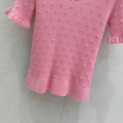 CC 25 Hollow Knitted T-shirt Pink cotton