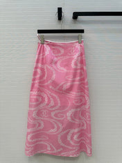 CC 25 Wave Pattern Long Skirt Pink Silk Cotton