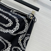 CC 25 Wave Pattern Long Skirt Black Silk Cotton