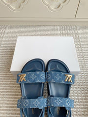 LV SANDALS 25S IN BLUE DENIM AND CALFSKIN WITH GOLD HARDWARE