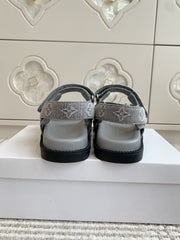 LV SANDALS 25S IN GREY DENIM AND CALFSKIN WITH SILVER HARDWARE