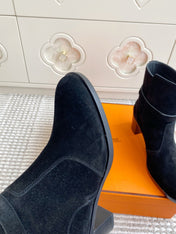 HM 25S FRENCHIE 50 ANKLE BOOT 50 MM IN BLACK SUEDE WITH SILVER HARDWARE