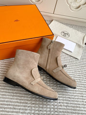 HM 25S KELSY ANKLE BOOT IN EARTHY BROWN-GRAY SUEDE WITH SILVER HARDWARE