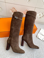 HM 25S TALL BOOTS 90 MM IN DARK BROWN SUEDE
