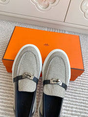 HM 25S SLIP-ON IN GREY CANVAS AND BLACK LAMBSKIN WITH SILVER HARDWARE