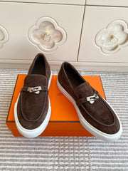 HM 25S SLIP-ON IN DARK BROWN SUEDE WITH SILVER HARDWARE
