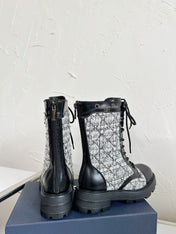 D-UNIT ANKLE BOOT BLACK CALFSKIN WITH WHITE AND BLACK CANNAGE TWEED
