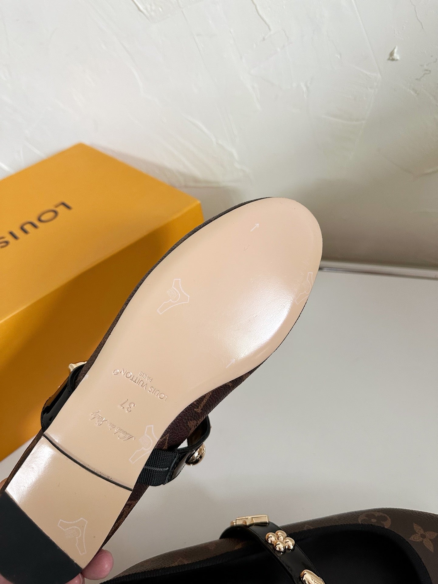 ROMY FLAT BALLERINA IN CHOCOLATE BROWN MONOGRAM CALFSKIN