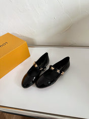 ROMY FLAT BALLERINA IN BLACK PATENT CALFSKIN