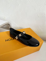 ROMY FLAT BALLERINA IN BLACK PATENT CALFSKIN