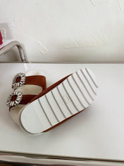 SLIDY VIV’ FUR STRASS BUCKLE MULES IN BROWN SUEDE AND CREAM SHEARLING INSOLE