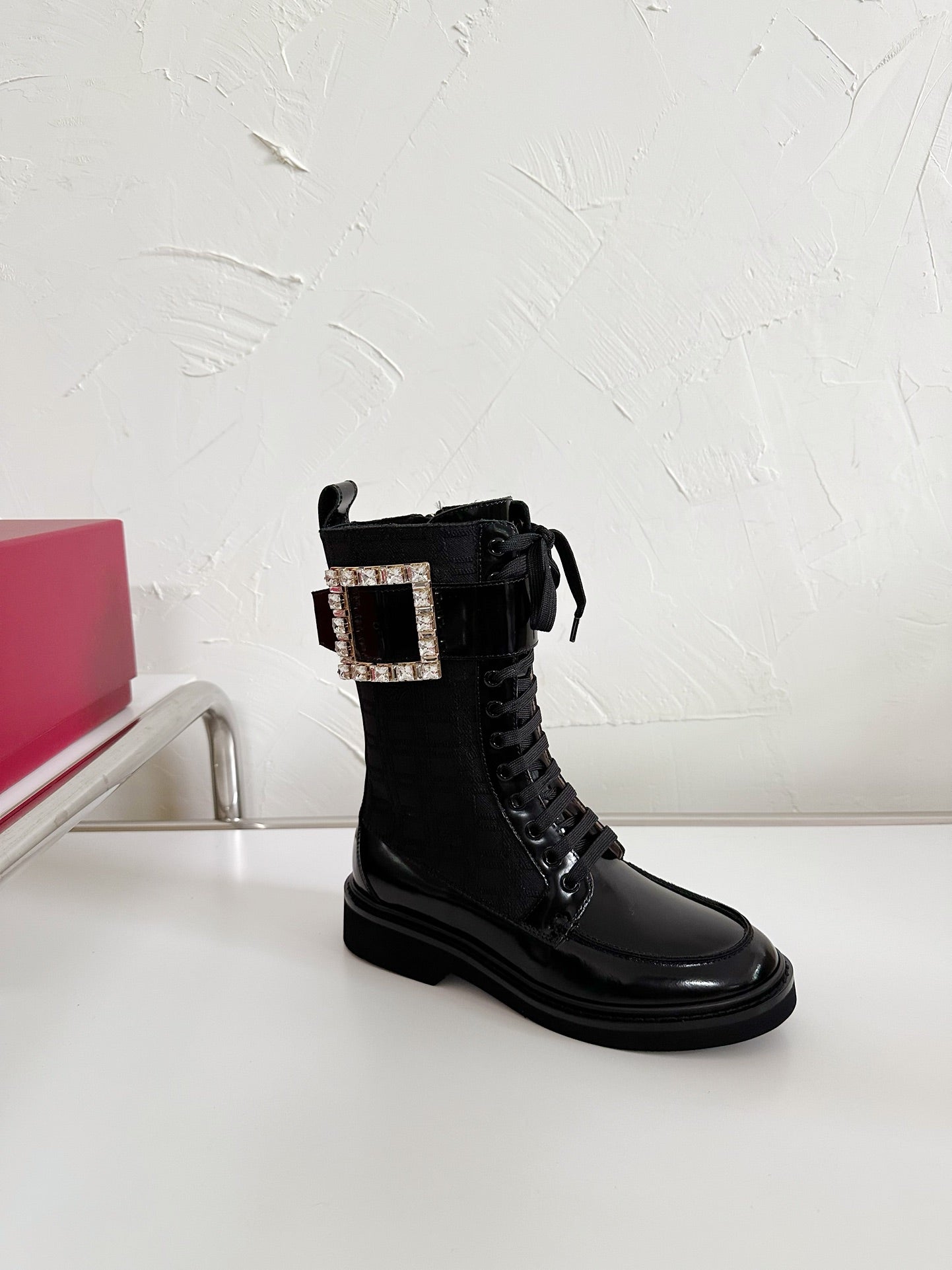 VIV' RANGERS STRASS BUCKLE BOOTS IN BLACK FABRICS