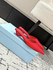 PRADA 25S POINTED-TOE MULES IN CRIMSON RED SATIN