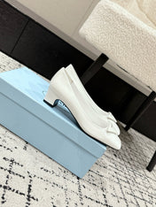 PRADA 25S SQUARE TOE HIGH HEELS IN WHITE PATENT CALFSKIN