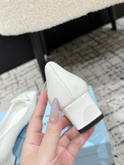 PRADA 25S SQUARE TOE HIGH HEELS IN WHITE PATENT CALFSKIN