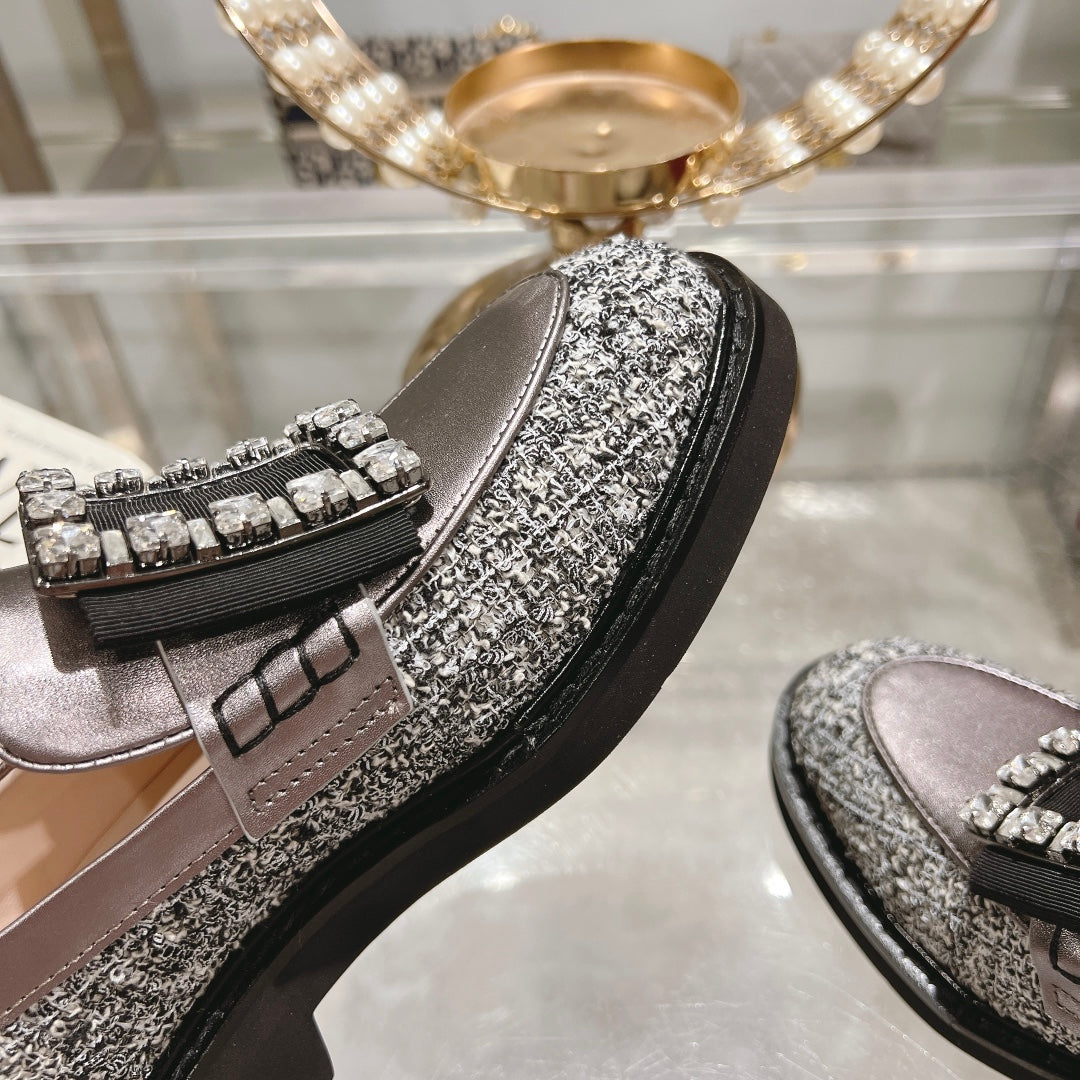 VIV' RANGERS LOAFERS IN SILVER ACCENTS TWEED EMBELLISHED BUCKLE