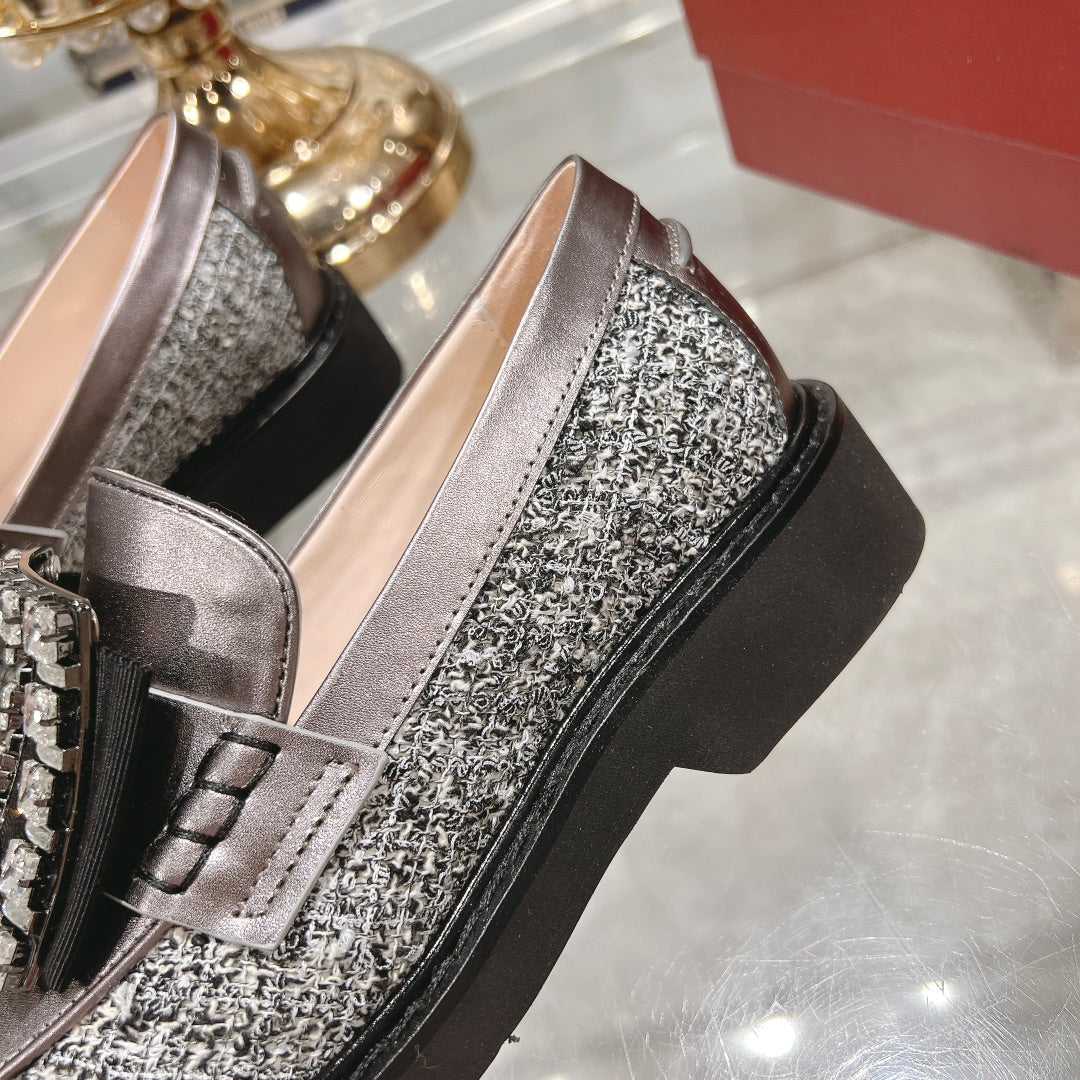 VIV' RANGERS LOAFERS IN SILVER ACCENTS TWEED EMBELLISHED BUCKLE