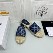 NEW FLAT FISHERMAN SLIPPERS NAVY BLUE COTTON CANVAS