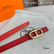 HM MAILLON H BELT BUCKLE & REVERSIBLE CHERRY RED LEATHER STRAP 13 MM GOLD HARDWARE